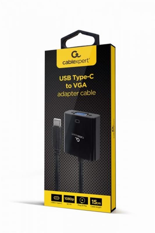 Адаптер Cablexpert USB Type-C - VGA (M/F), 0.15 м, чорний (A-CM-VGAF-01)