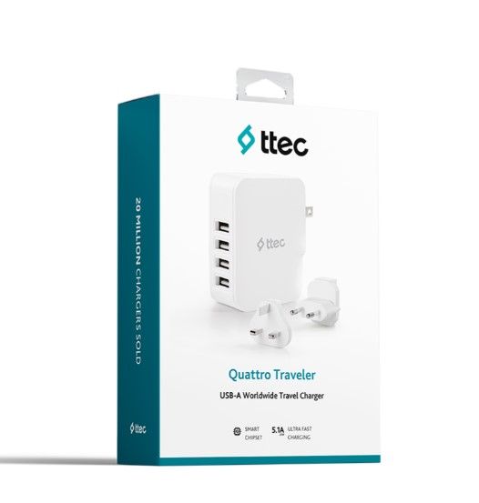 Мережевий зарядний пристрій Ttec Quattro Traveler 4хUSB 5.1A/25Вт White (2SC02BUK)