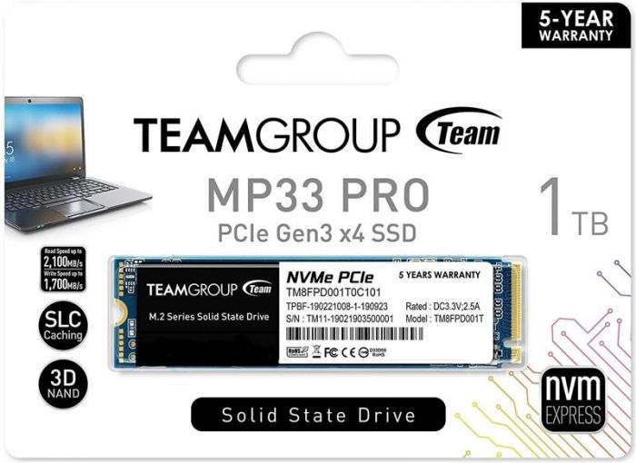 Накопичувач SSD 1TB Team MP33 Pro M.2 2280 PCIe 3.0 x4 3D TLC (TM8FPD001T0C101)