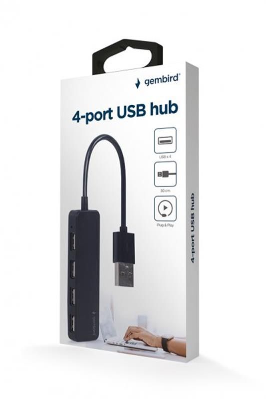 Концентратор USB Gembird 4хUSB2.0, пластик, Black (UHB-U2P4-06)