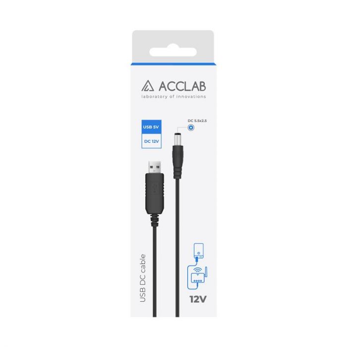 Кабель живлення ACCLAB USB - DC (M/M), 5.5х2.1 мм, 5V, 1.5A, 1 м, Black (1283126552816)