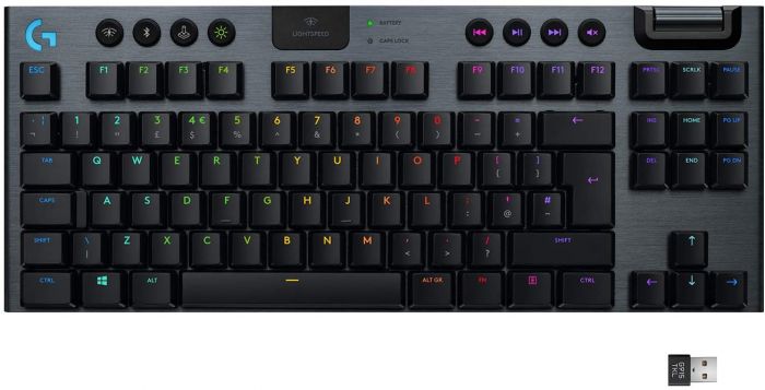 Клавiатура бездротова Logitech G915 TKL Lightspeed Wireless RGB Mechanical Carbon Tactile Switch (920-009503)