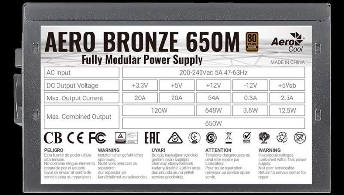 Блок живлення AeroCool Aero Bronze 650M Fully Modular (ACPB-AR65AEC.1M) 650W