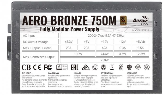 Блок живлення AeroCool Aero Bronze 750M Fully Modular (ACPB-AR75AEC.1M) 750W