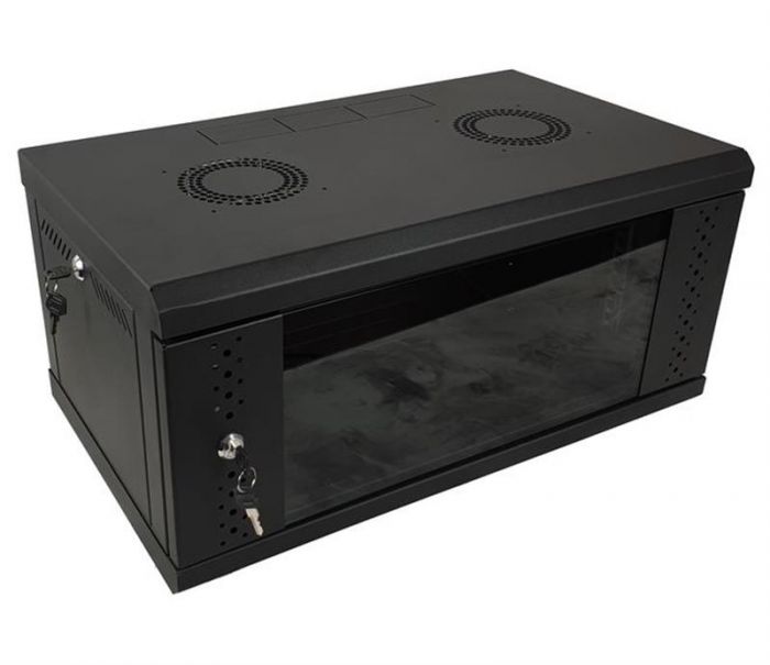 Шафа настінна EServer 19" 6U-600х500х370 (скло), чорна (ES-Е650B)