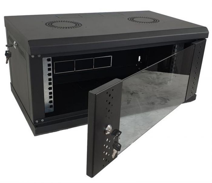 Шафа настінна EServer 19" 6U-600х500х370 (скло), чорна (ES-Е650B)