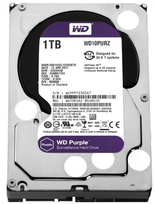 Накопичувач HDD SATA 1.0TB WD Purple 5400rpm 64MB (WD10PURZ)