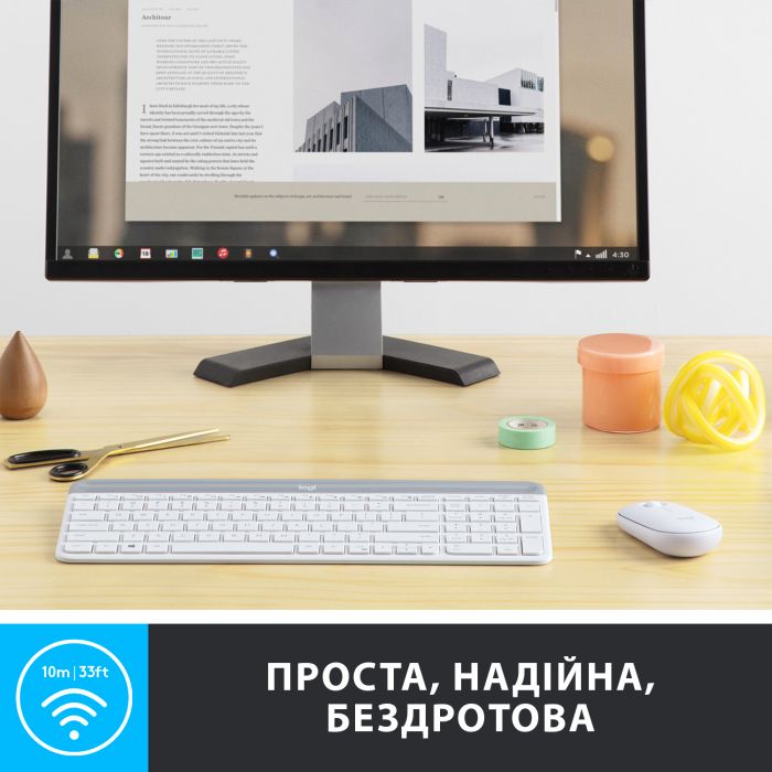 Комплект (клавіатура, мишка) бездротовий Logitech MK470 White USB (920-009205)