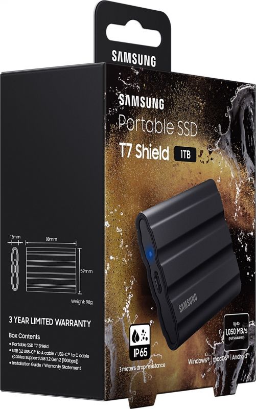 Накопичувач зовнішній SSD 2.5" USB 1.0TB Samsung T7 Shield Black (MU-PE1T0S/EU)