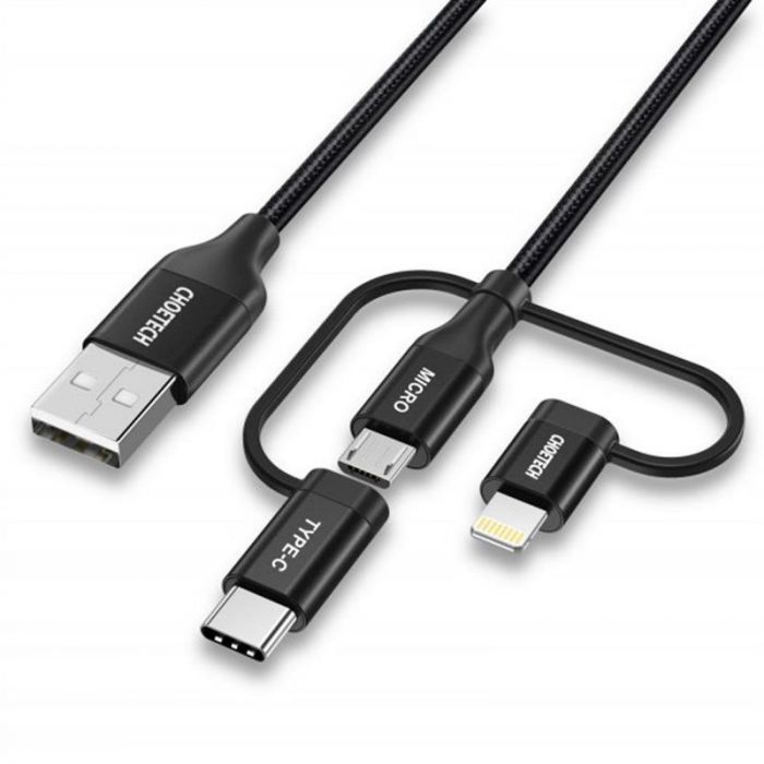 Кабель Choetech USB - Lightning + microUSB + USB Type-C (M/M), 1.2 м, Black (IP0030-BK)