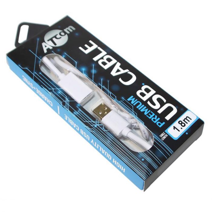 Кабель Atcom USB - USB V 2.0 (M/F), подовжувач, 1.8 м, White + Gold Plated (13425) блістер