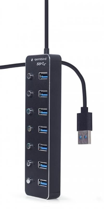 Концентратор USB 3.0 Gembird 7хUSB3.0, з вимикачами, пластик/метал, Black (UHB-U3P7P-01)