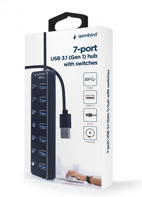 USB-хаб Gembird 7 ports Black (UHB-U3P7P-01) з вимикачами