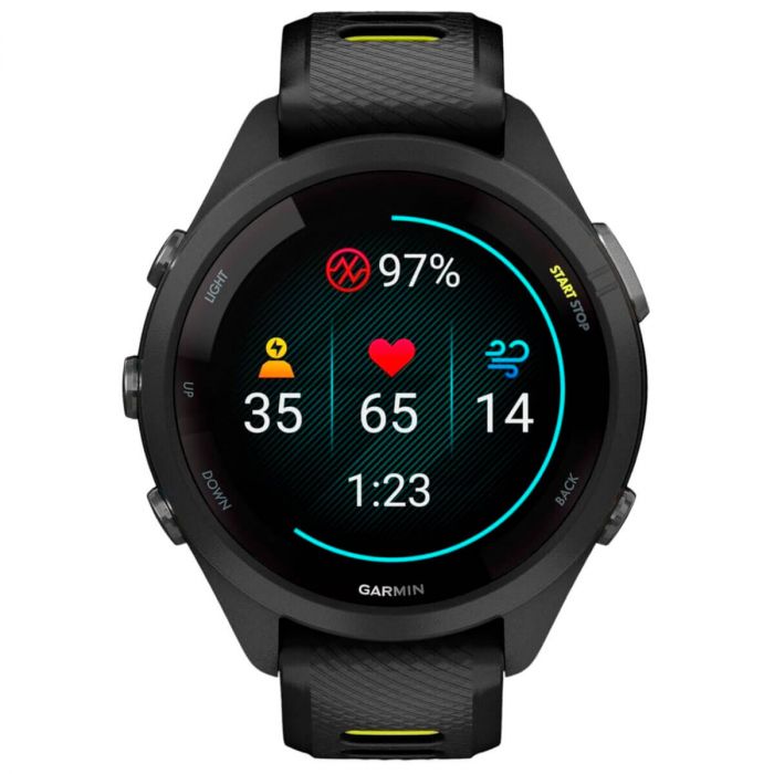 Смарт-годинник Garmin Forerunner 265S Black Bezel and Case with Black/Amp Yellow Silicone Band (010-02810-53)