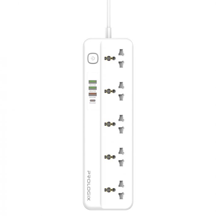 Фільтр живлення ProLogix Premium (PR-SC5415W) 5 розеток, 4 USB (1 PD +1 QC3.0 +2 AUTO ID), 2 м, білий