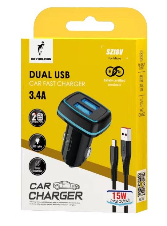 Автомобільний зарядний пристрій SkyDolphin SZ18V (2USB, 3.4A) Black (AZP-000101) + кабель microUSB