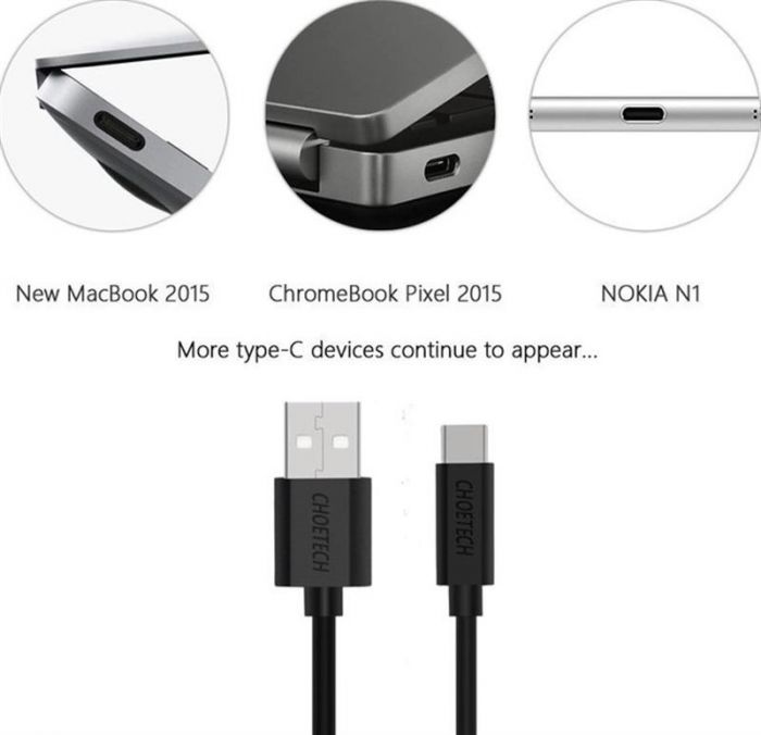 Кабель Choetech USB - USB Type-C (M/M), 2 м, Black (AC0003)