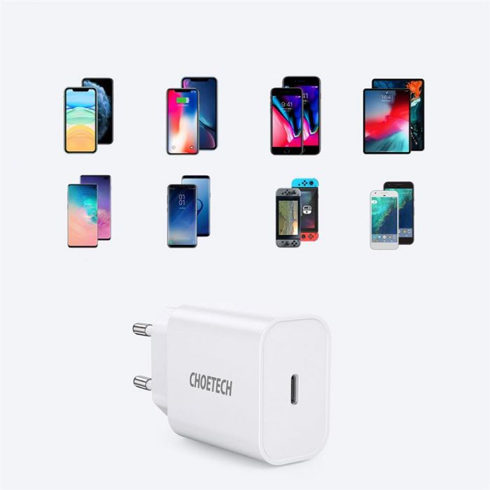 Мережевий зарядний пристрій Choetech (1USBх3A) Type-C PD20W Charger White (Q5004-V5)