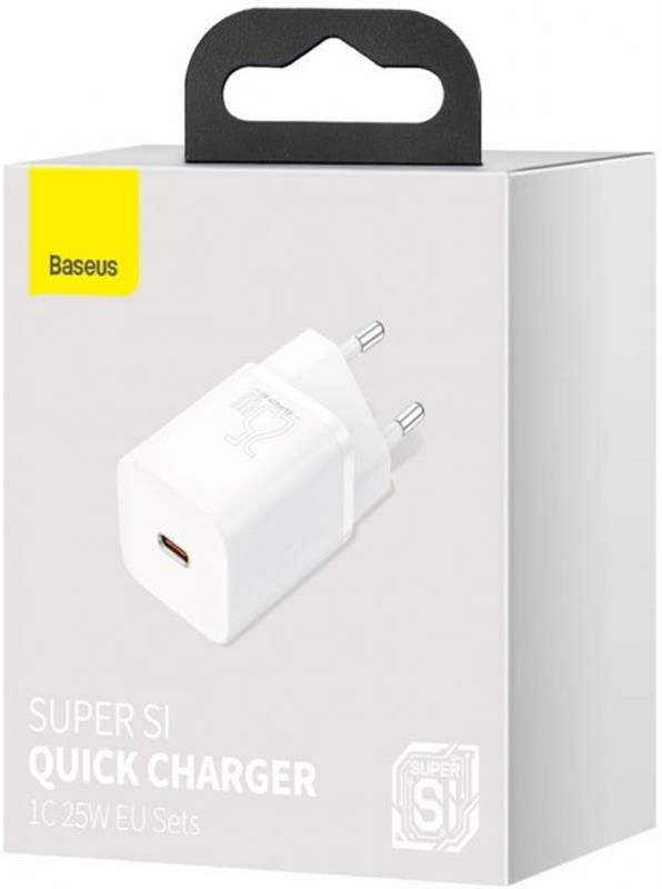 Мережевий зарядний пристрій Baseus Super Si Quick Charger 1C (1USB-C) 25W White (CCSP020102)