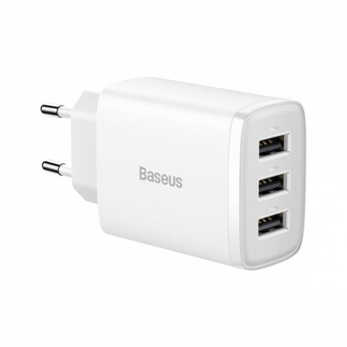 Мережевий зарядний пристрій Baseus Compact (3USB, 3.4A) 17W White (CCXJ020102)