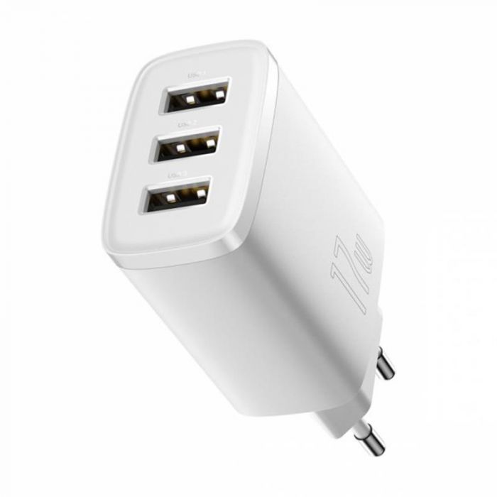 Мережевий зарядний пристрій Baseus Compact (3USB, 3.4A) 17W White (CCXJ020102)