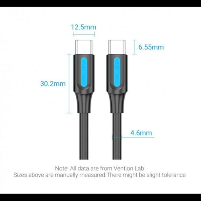 Кабель Vention USB Type-C - USB Type-C (M/M), TPE Round PD 100 W, 5 A, 1.5 м, Black (COTBG)