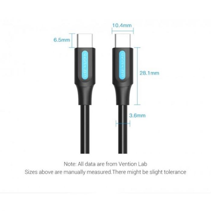 Кабель Vention USB Type-C - USB Type-C (M/M), TPE Round PD 60W, 3 A, 1.5 м, Black (COSBG)