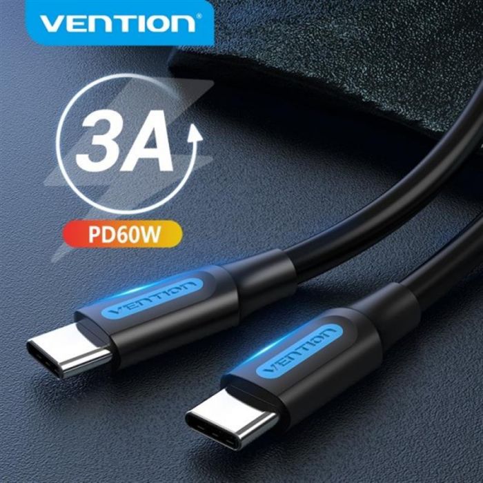 Кабель Vention USB Type-C - USB Type-C (M/M), TPE Round PD 60W, 3 A, 1 м, Black (COSBF)