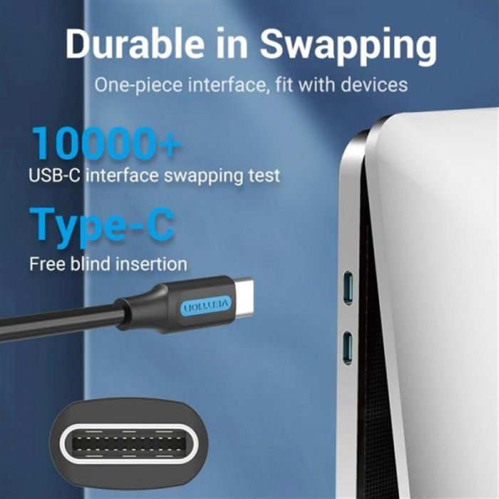 Кабель Vention USB Type-C - USB Type-C (M/M) TPE Round PD 60W, 3A, 2 м, Black (COSBH)
