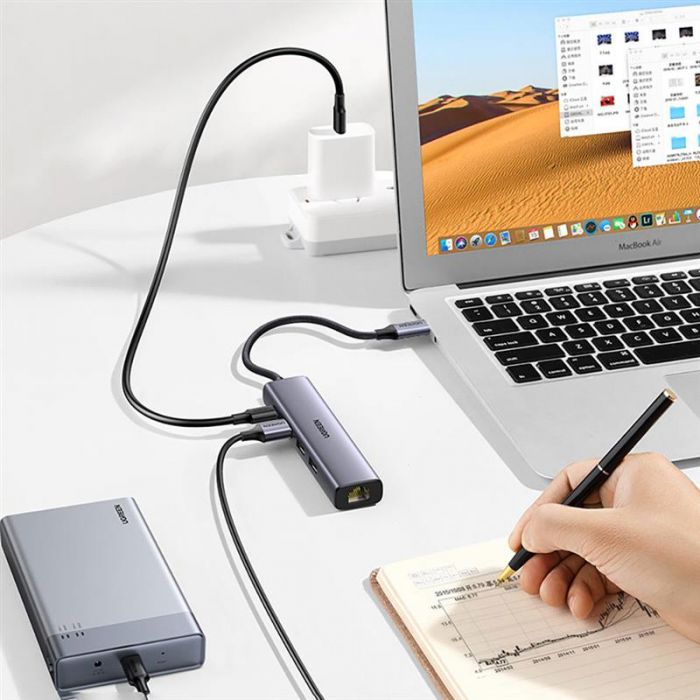 Концентратор USB Type-C Ugreen CM475 3xUSB 3.0 + RJ45 1000M Ethernet, Gray (20932)