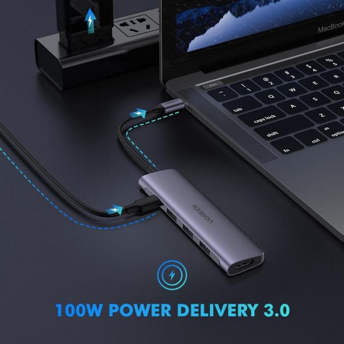 Концентратор USB Type-C Ugreen CM136 3xUSB 3.0 + HDMI, Gray (50209)