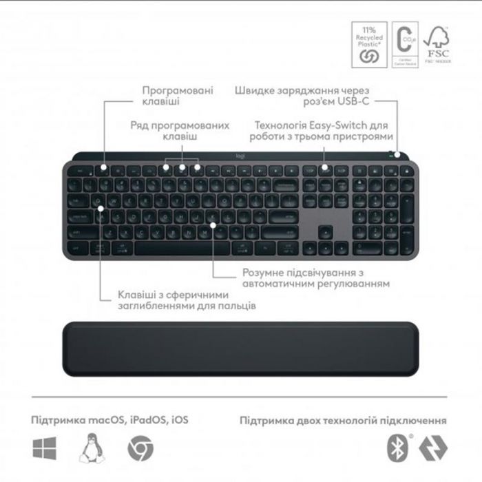 Комплект (клавіатура, миша) бездротовий Logitech MX Keys S Combo Graphite (920-011614)