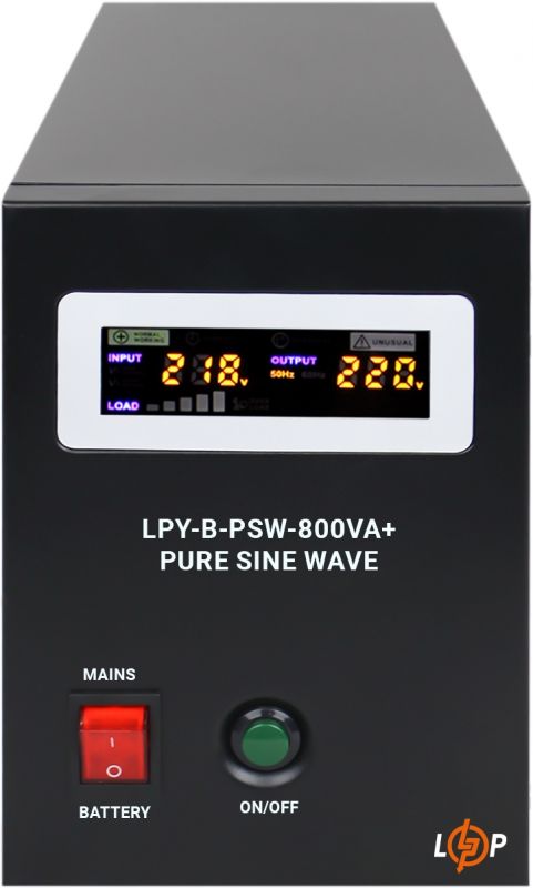 Джерело безперебійного живлення LogicPower LPY-B-PSW-800VA+ (560Вт)5A/15A, з правильною синусоїдою 12V