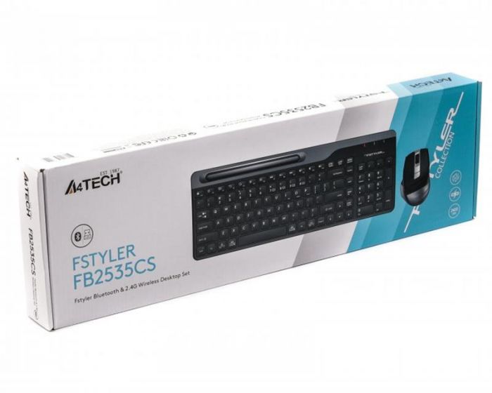 Комплект (клавіатура, миша) бездротовий A4Tech FB2535CS Smoky Grey