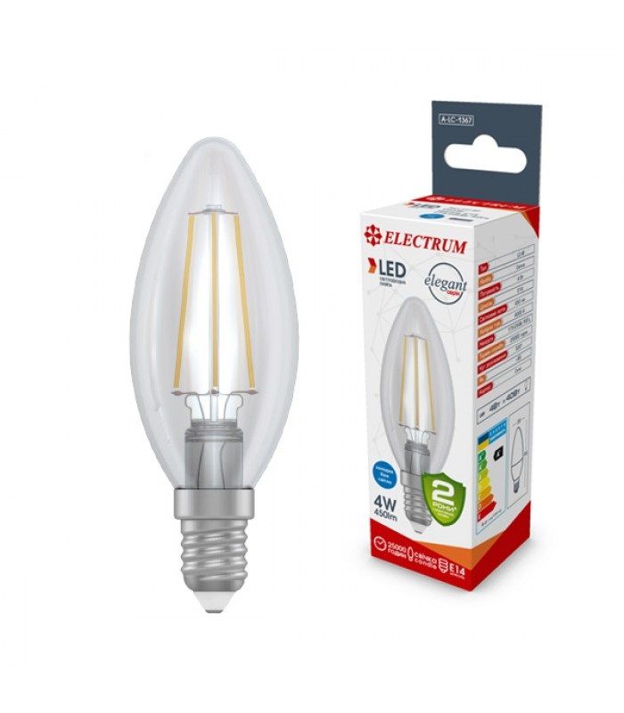 Лампа світлодіодна свічка ретро Electrum Filament 4W E14 4000K (A-LC-1367)