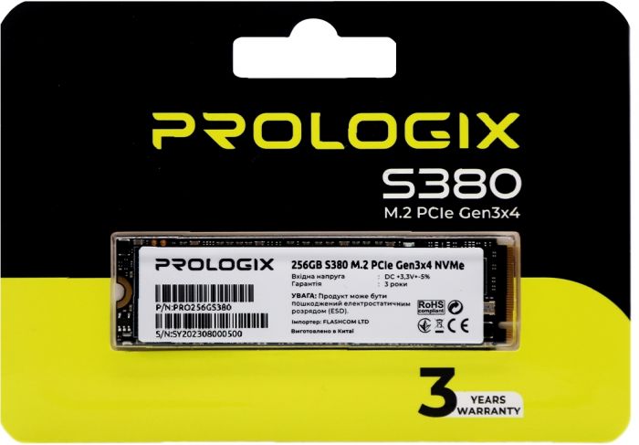 Накопичувач SSD 256GB Prologix S380 M.2 2280 PCIe 3.0 x4 NVMe TLC (PRO256GS380)