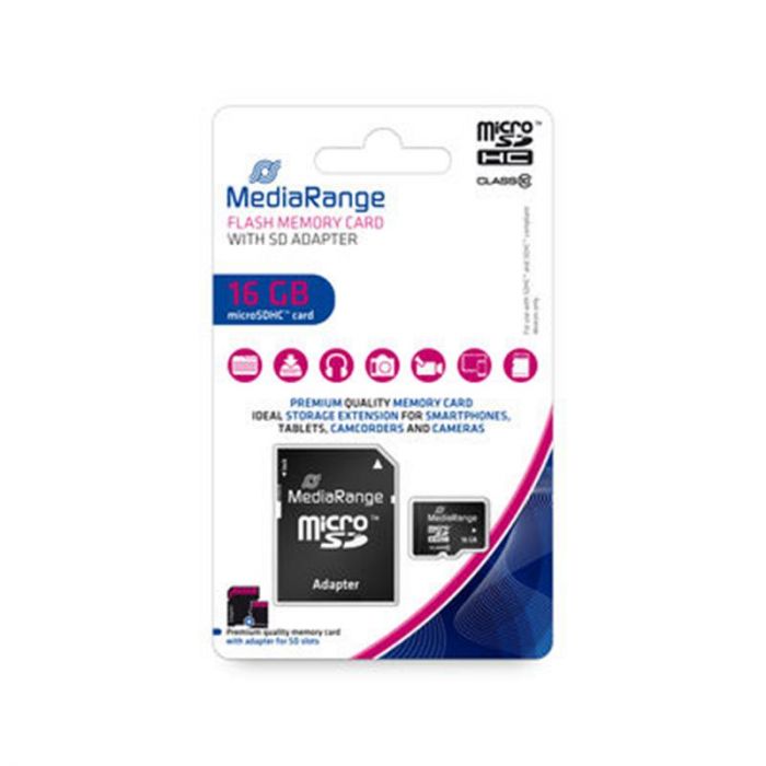 Карта пам`ятi MicroSDHC  16GB Class 10 MediaRange R45/W12MB/s + SD-adapter (MR958)