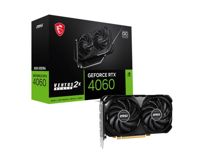 Відеокарта GF RTX 4060 8GB GDDR6 Ventus 2X Black OC MSI (GeForce RTX 4060 VENTUS 2X BLACK 8G OC)