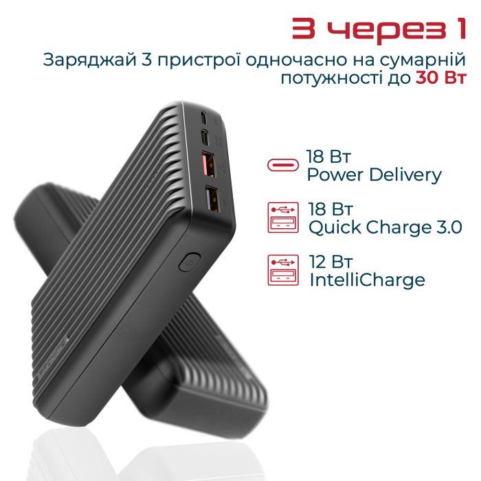 Універсальна мобільна батарея Promate Titan-30 Black 30000mAh