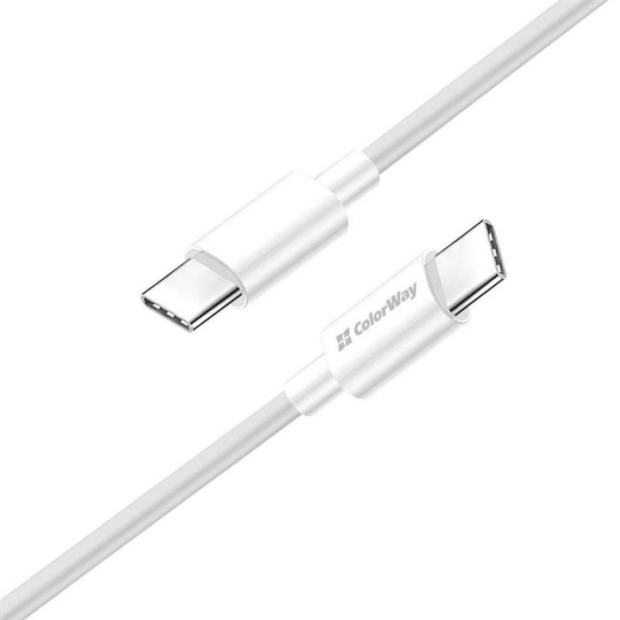 Кабель ColorWay USB Type-C - USB Type-C (M/M), PD Fast Charging 65W, 3.0 А, 2 м, White (CW-CBPDCC056-WT)