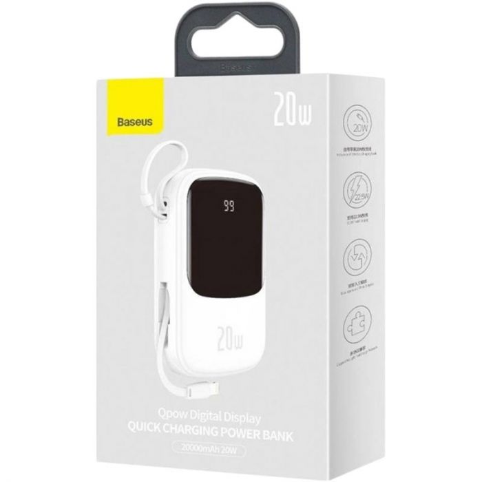 Універсальна мобільна батарея Baseus Qpow Digital Display Quick Charging Power Bank 20W 20000mAh White (PPQD-H02) (1283126558955)