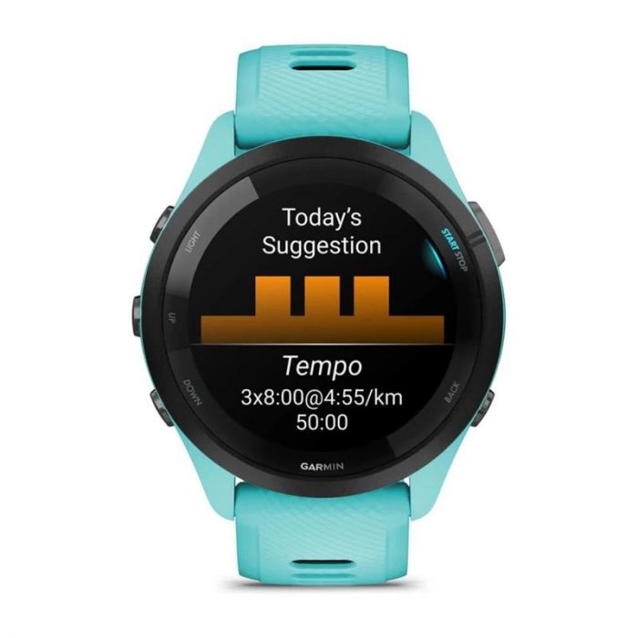 Смарт-годинник Garmin Forerunner 265 Black Bezel with Aqua Case and Aqua/Black Silicone Band (010-02810-52)