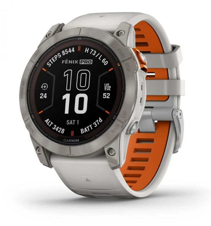 Смарт-годинник Garmin Fenix 7X Pro Sapphire Solar Titanium with Grey/Orange Band (010-02778-64)