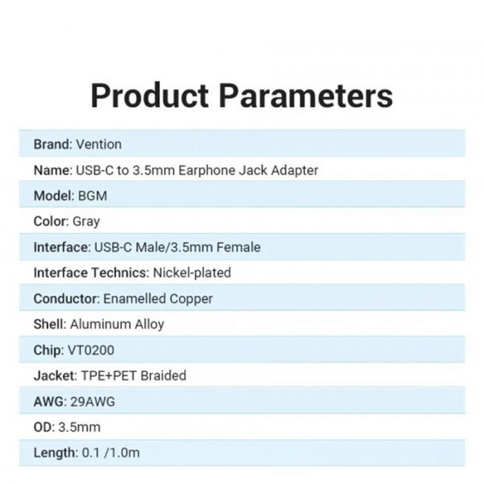 Адаптер Vention USB Type C - 3.5 мм (BGMHA)
