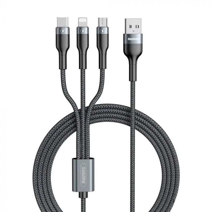 Кабель Remax RC-070th Sury2 USB - Lightning + micro USB + USB Type-C (M/M), 1 м, Grey (6972174156781)