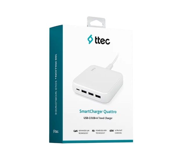 Мережевий зарядний пристрій Ttec SmartCharger Quattro GaN USB-C/USB-A 65W White (2SCG02B)