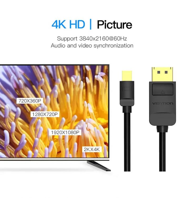 Кабель Vention MiniDisplayPort - DisplayPort V 1.2 (M/M), 3 м, чорний (HAABI)