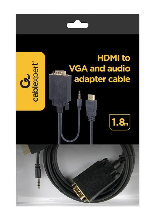 Кабель Cablexpert HDMI - VGA+3.5 мм V 1.4 (M/M), 1.8 м, чорний (A-HDMI-VGA-03-6) пакет