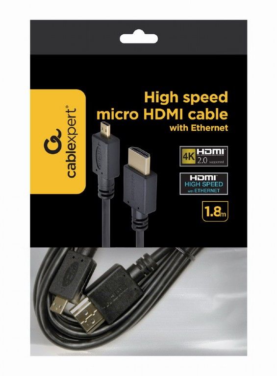 Кабель Cablexpert HDMI - micro-HDMI V 2.0 (M/M), 1.8 м, чорний (CC-HDMID-6) пакет