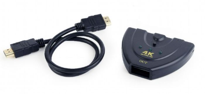 Перемикач HDMI-інтерфейсу Cablexpert HDMI - 3хHDMI V 1.4 (M/F), 0.5 м, чорний (DSW-HDMI-35) блістер